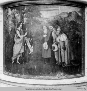 Fresken des Taufsteins: Geburt Johannes des Täufers, Predigt des Täufers, Taufe Christi, Salome bringt Herodes das Haupt des Täufers