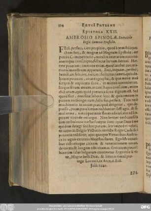 Epistola XXII. Ambrosio Spinolae, Exercitûs Regii Summo Praefecto.