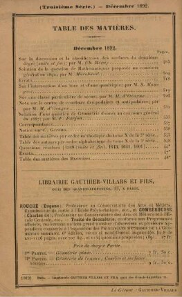 Table des matières. Décembre 1892.
