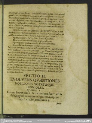 Sectio II. Evolvens Quaestiones Nobiliores Notatuque Digniores