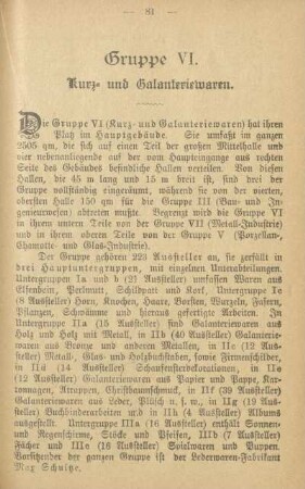 Gruppe VI. Kurz- und Galanteriewaren