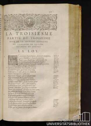 La Troisiesme Partie Du Troisiesme Iour De La Seconde Sepmaine De Guillaume De Saluste, Seigneur Du Bartas. La Loy.