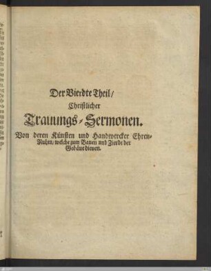 Der Vierdte Theil. Christlicher Trauungs-Sermonen