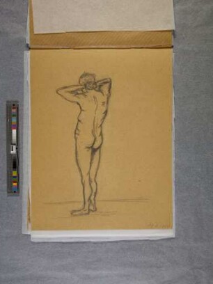 Aus dem Zeichenheft Corona Krause Klasse 1b (stehender Rückenakt aus dem Unterricht - Aktzeichnen - bei Oskar Schlemmer und rückseitig Stillleben aus dem Unterricht - analythisches Zeichnen - bei Wassily Kandinsky)