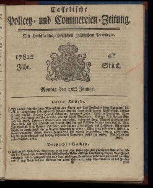 4tes Stueck, Montag den 28ten Januar. 1782