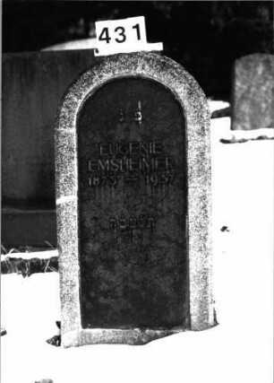 Grabstein 431 (Index: 100092409) Material: Granit, Schriftplatte poliert Zustand: gut Maße HxBxT: 101x50x15 cm Beschreibung: Stele mit Rundbogenabschluß, eingesetzte Schriftplatte: Grabstein 431