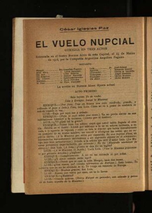 El vuelo nupcial : comedia en tres actos