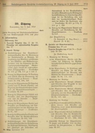 39. Sitzung, Donnerstag den 3. Juli 1919