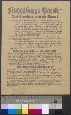 Aufruf der Vereinigten Hindenburg-Ausschüsse zur Wahl von [Paul von] Hindenburg zum Reichspräsidenten am 13. März 1932
