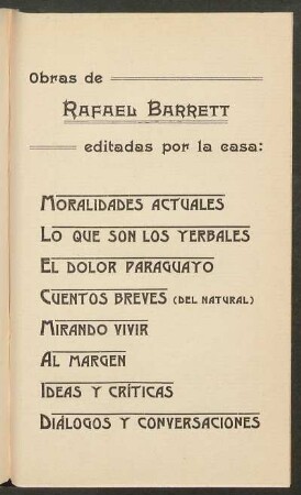 Obras de Rafael Barrett editadas por la casa