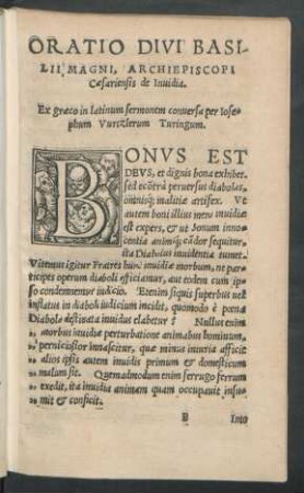 Oratio Divi Basilii Magni, Archiepiscopi Caesariensis de Invidia.