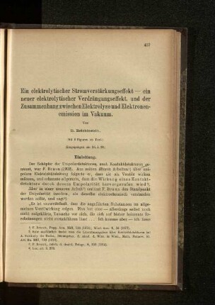 Ein elektrolytischer Stromverstärkungseffekt-ein neuer elektrolytischer Verdrängungseffekt, und der Zusammenhang zwischen Elektrolyse und Elektronenemission im Vakuum.