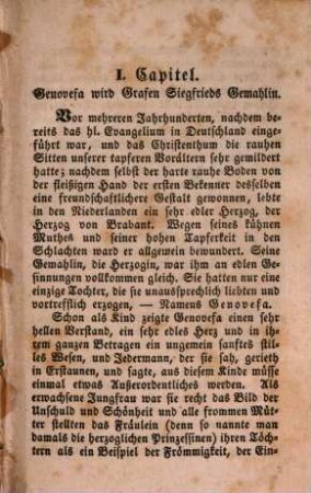 Rührende Geschichte der unschuldig verfolgten Gräfin Genovefa, welche sieben Jahre lang mit ihrem Kinde in der Wildniß gelebt und von Gott wunderbar erhalten worden : für gefühlvolle Herzen geschrieben ; mit 12 schönen Bildern illustrirt