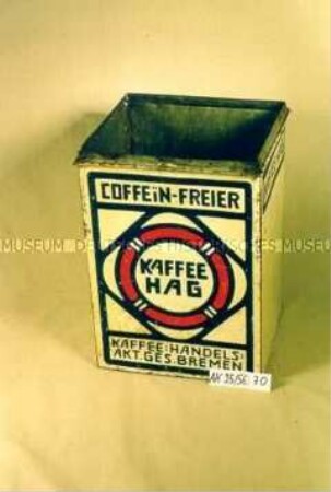 Vorrats-Blechdose für "coffein-FREIER KAFFEE HAG KAFFEE-HANDELS-AKT.GES. BREMEN"