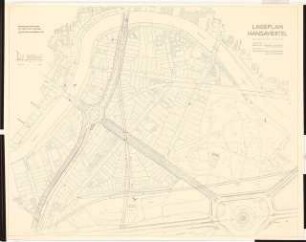 Hansaviertel Grünflächen südliches Hansaviertel. Interbau Berlin 1957: Lageplan Hansaviertel mit geplanten Hauptverkehrsstraßen 1:1000