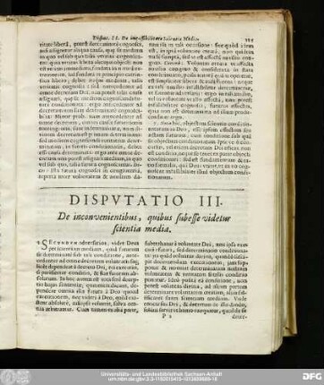 Disputatio III. De inconvenientibus, quibus subesse videtur scientia media.