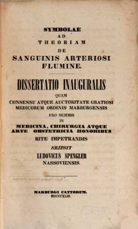 Symbolae ad theoriam de sanguinis arteriosi flumine