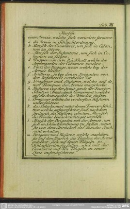 Tab. III. Marsch einer Armée, welche sich vorwärts formiret