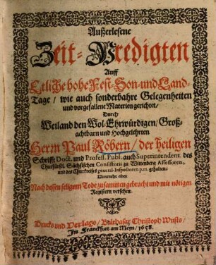 Außerlesene Zeit-Predigten ...