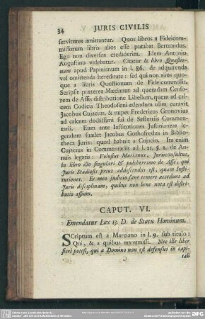 Caput. VI. Emendatur Lex. 13. D. de Statu Hominum