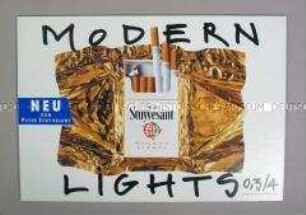 Werbeschild (beidseitig) mit Werbeaufdruck für "Peter Stuyvesant MODERN LIGHTS"-ZigaretteN