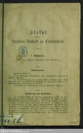 Statut für die Bezirks-Anstalt zu Lichtenstein