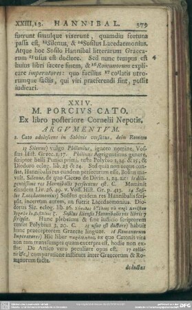 XXIV. M. Porcius Cato. Ex libro posteriore Cornelii Nepotis