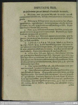 Disputatio XIIX. De Discrimine peccati Mortalis & venialis in renalis