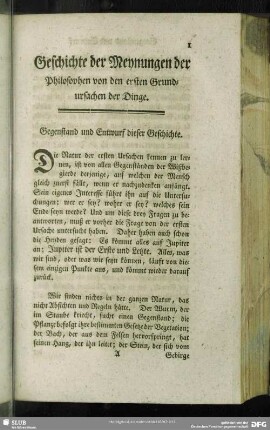 Gegenstand und Entwurf dieser Geschichte