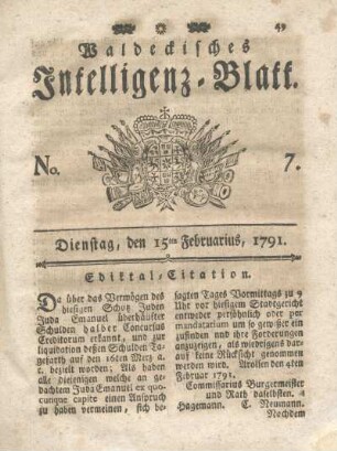 No. 7, Dienstag, den 15ten Februarius, 1791