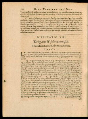 Disputatio XIII. De legatis et fideicommissis.