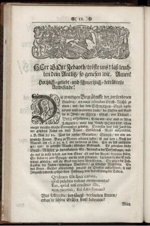 Herr Gott Zebaoth / tröste uns! Laß leuhten dein Antlitz / so genesen wir. Amen!