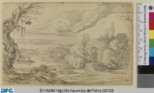 Landschaft mit Baum und Rundtempel (Stammbuchblatt)