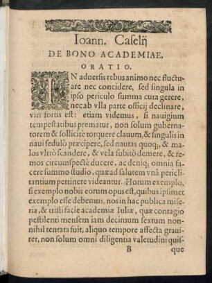 Ioann. Caselii De Bono Academiae, Oratio.