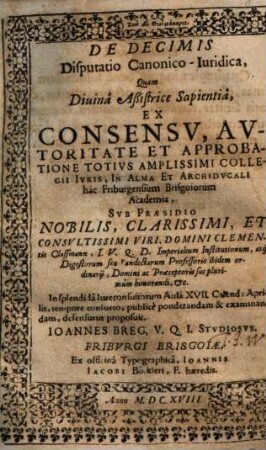 De Decimis Disputatio Canonico-Iuridica