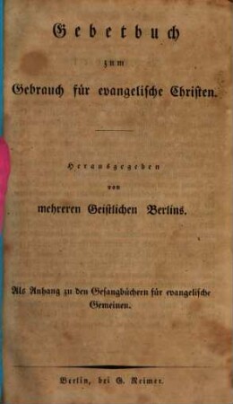 Gebetbuch zum Gebrauch für evangelische Christen
