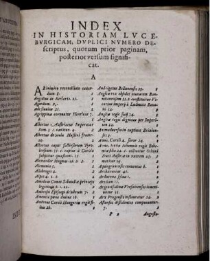 Index In Historiam Luceburgicam, Duplici Numero Descriptus, quorum prior paginam, posterior versum signicat