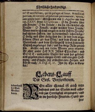 Lebens-Lauff Der Seel. Verstorbenen.