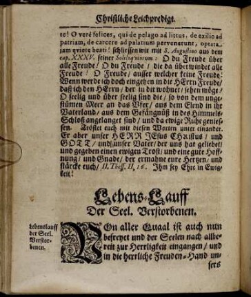 Lebens-Lauff Der Seel. Verstorbenen.