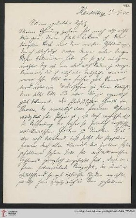 Heid. Hs. 3484,773: Brief von Eberhard Gothein an Marie Luise Gothein