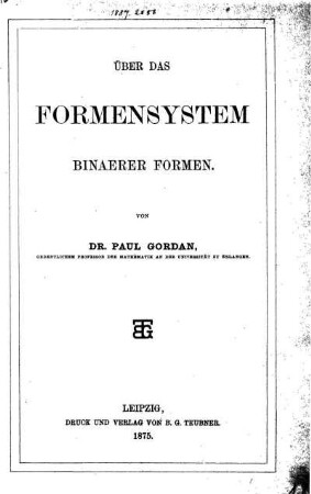 Über das Formensystem binaerer Formen