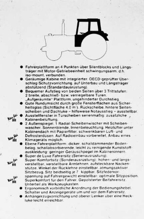 Übersicht: Traktor, Kabine, Technische Daten