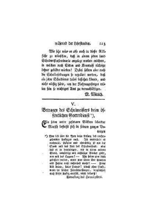 Betragen des Schulmeisters beim öffentlichen Gottesdienst