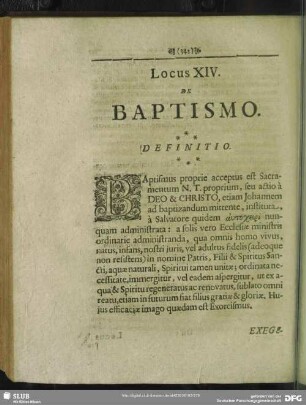 Locus XIV. De Baptismo