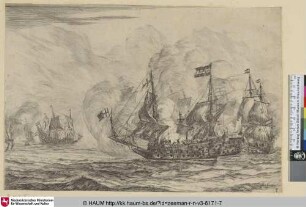 [Seegefecht mit drei Schiffen zur Rechten; Naval Encounter with Three Vessels on the Right]