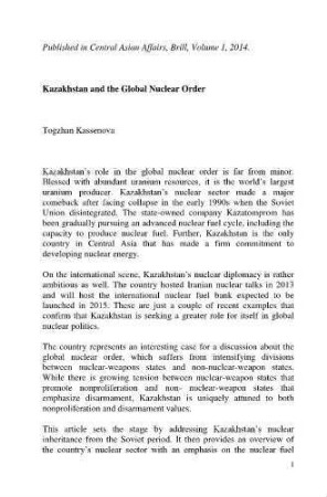 Kazakhstan and the global nuclear order