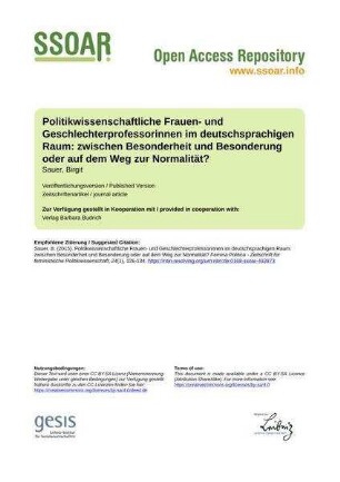 Politikwissenschaftliche Frauen- und Geschlechterprofessorinnen im deutschsprachigen Raum: zwischen Besonderheit und Besonderung oder auf dem Weg zur Normalität?
