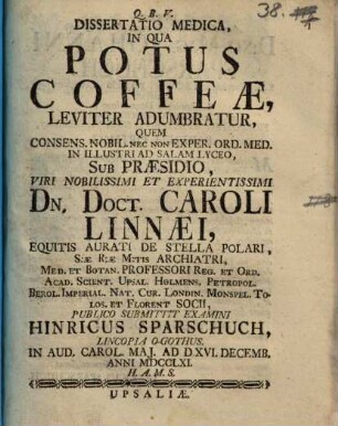 Diss. med. in qua potus coffeae leviter adumbratur