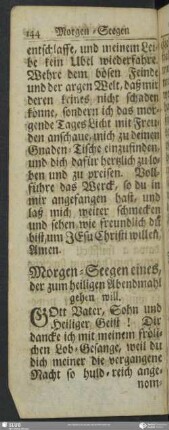 Morgen-Seegen eines, der zum heiligen Abendmahl gehen will