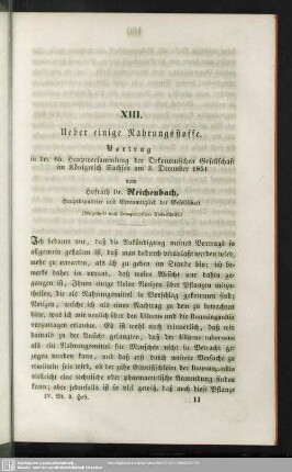 XIII. Ueber einige Nahrungsstoffe. : Vortrag in der 65. Hauptversammlung der Oekonomischen Gesellschaft im Königreich Sachsen am 3. December 1851